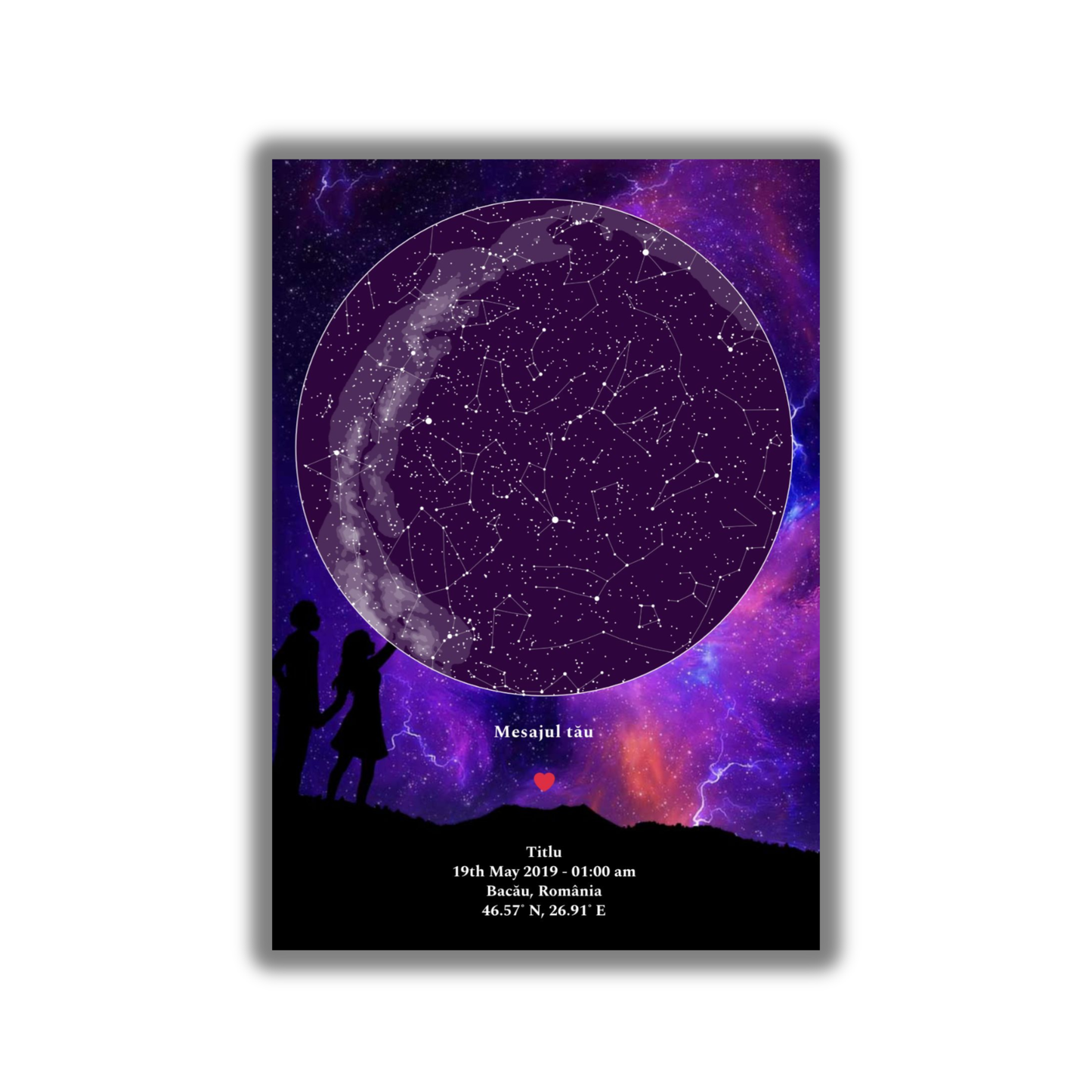 Harta Stelelor – Tabloul Personalizat care păstrează cerul exact dintr-un moment care ți-a rămas în suflet.