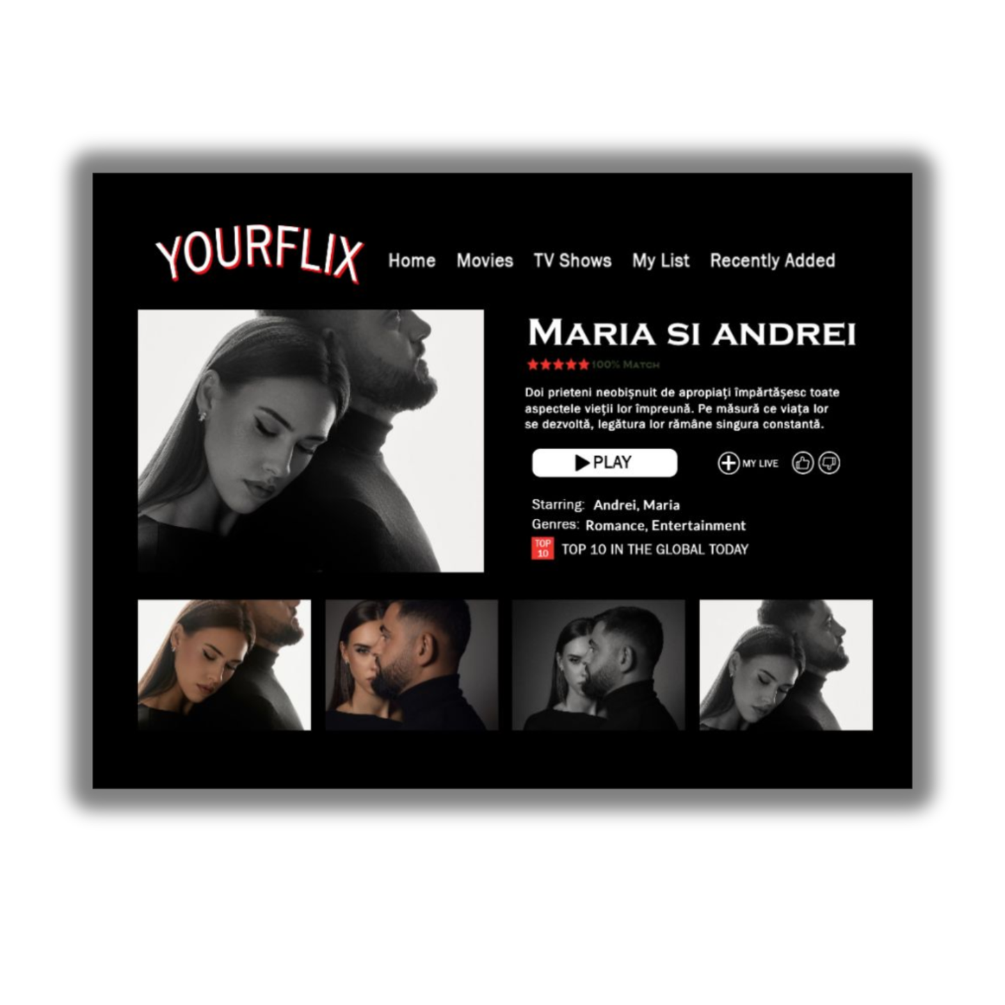 Tablou Personalizat Cinematic "YOURFLIX" – Afiș Film cu Povestea Ta (Ediție Premium)