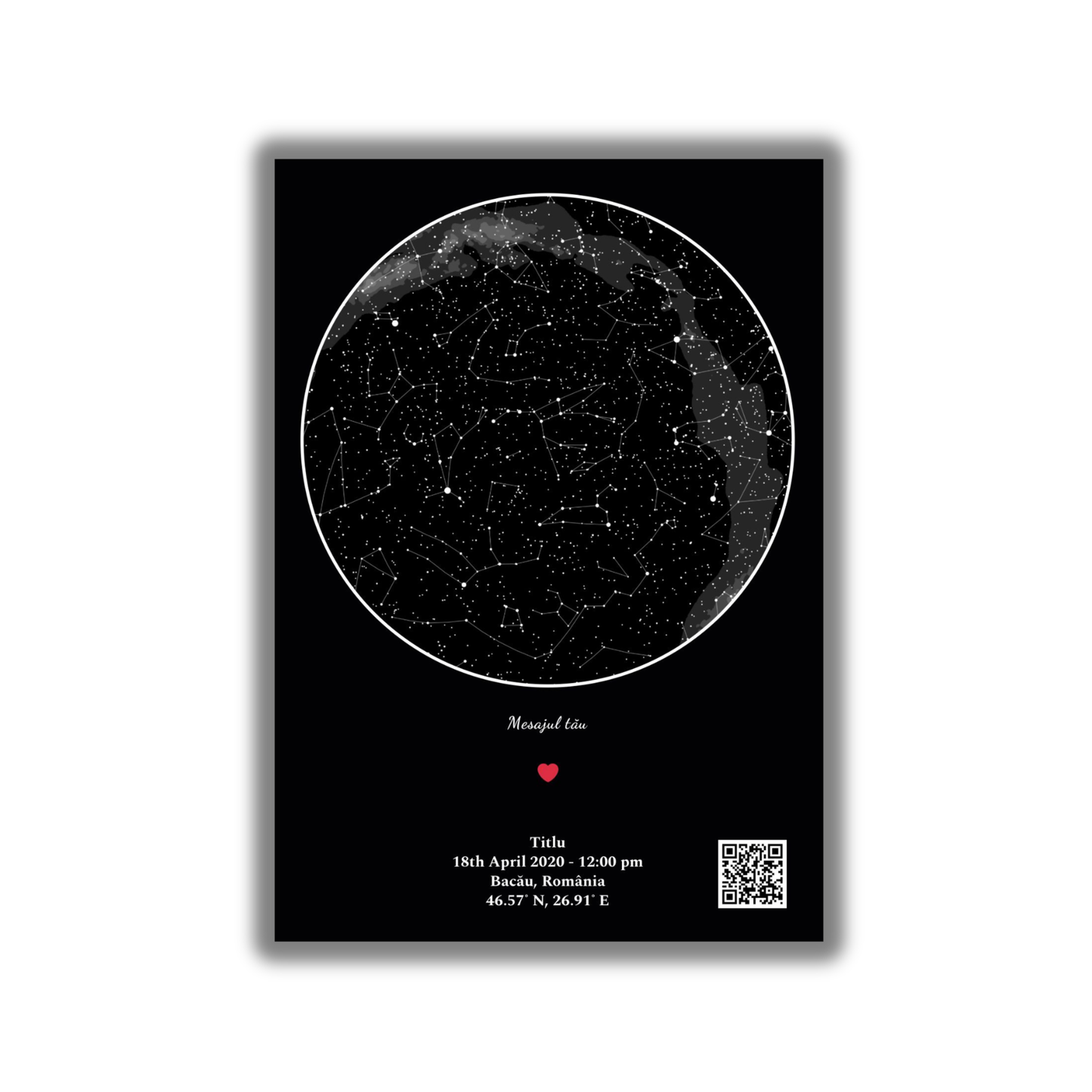 Harta Stelelor – Tabloul Personalizat care păstrează cerul exact dintr-un moment care ți-a rămas în suflet.