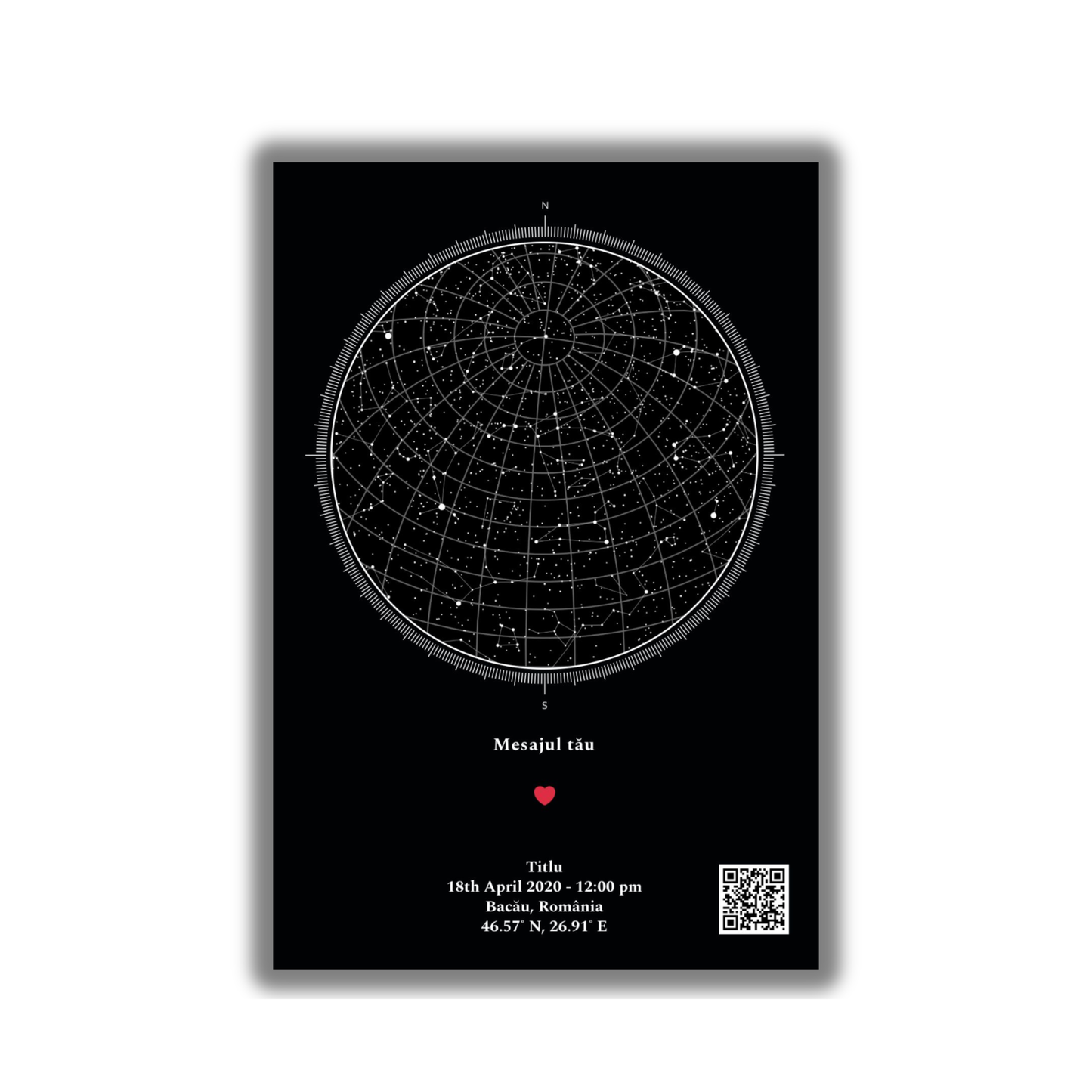 Harta Stelelor – Tabloul Personalizat care păstrează cerul exact dintr-un moment care ți-a rămas în suflet.