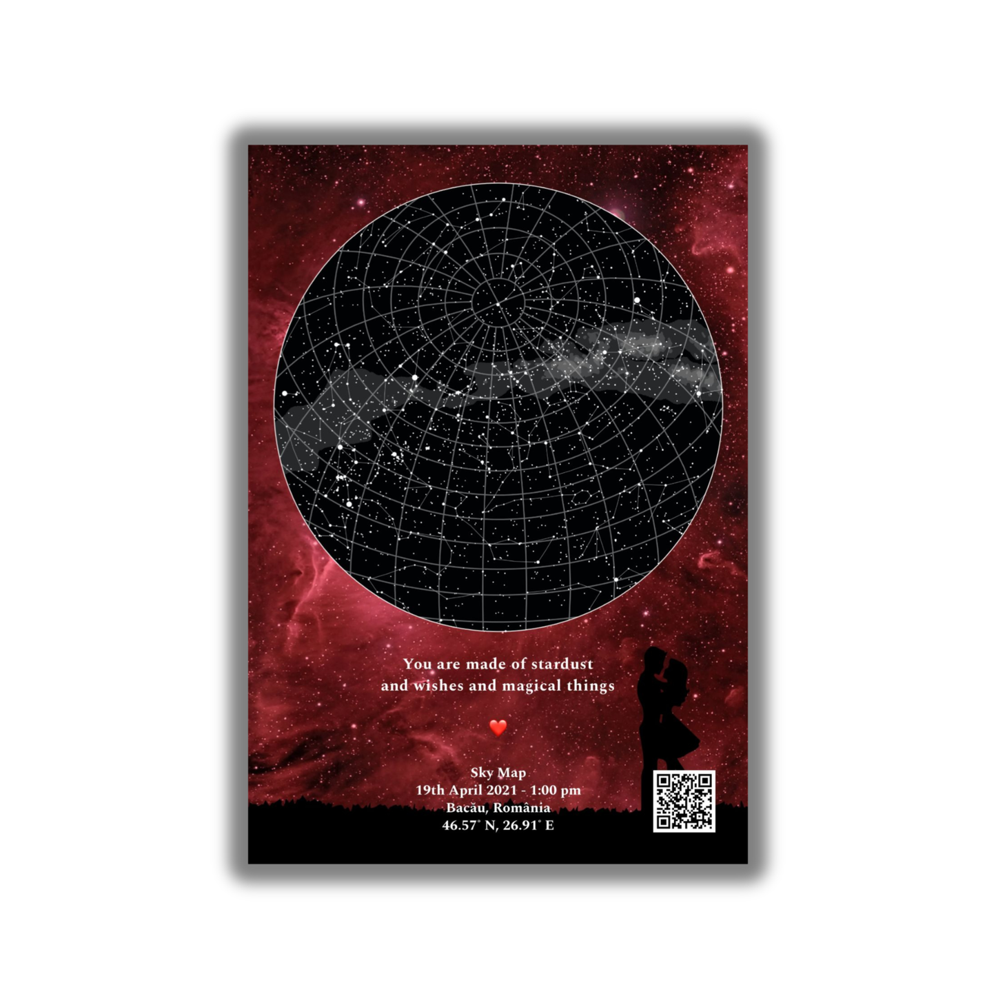 Harta Stelelor – Tabloul Personalizat care păstrează cerul exact dintr-un moment care ți-a rămas în suflet.