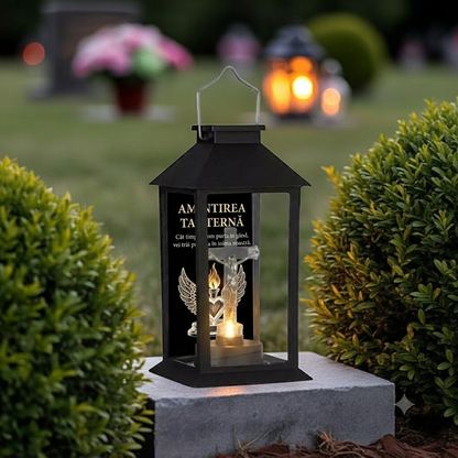 Felinar Personalizat  cu incarcare Solara - Mesaj IN MEMORIA -  14x14x28cm